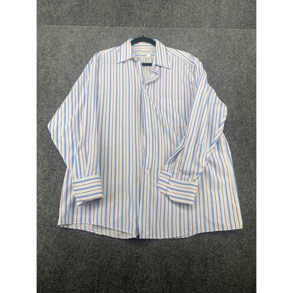 Van Heusen Dress Shirt Mens Large 16-16.5 32/33 Blue Purple Striped Wrinkle Free